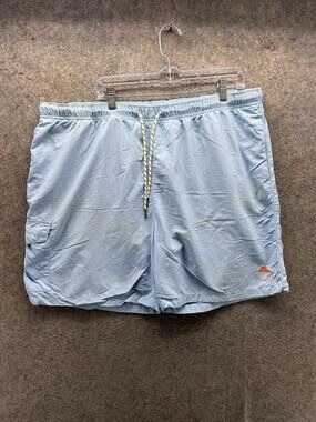 Tommy Bahama Swim Trunks Mens 2XL Blue Solid Mesh Lined Drawstring Shorts Relax